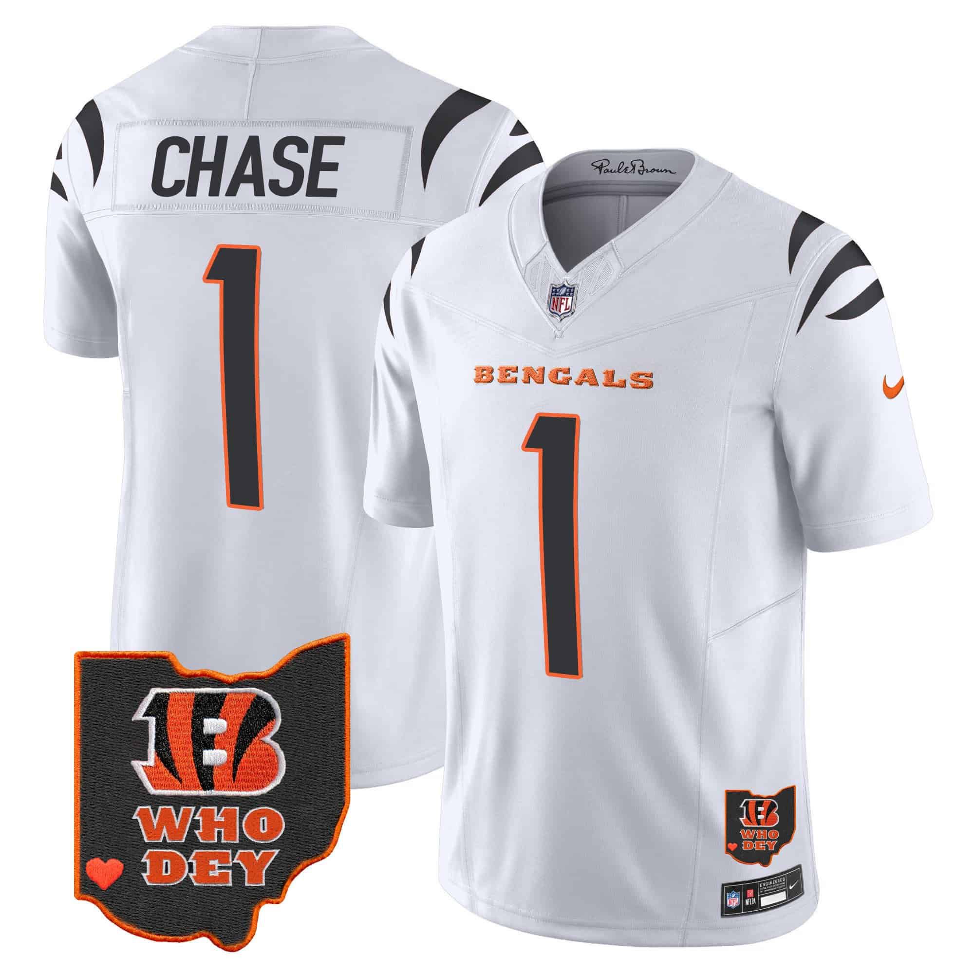 Men Cincinnati Bengals #1 Chase White 2024 Nike Patch Vapor Limited NFL Jersey->customized nfl jersey->Custom Jersey